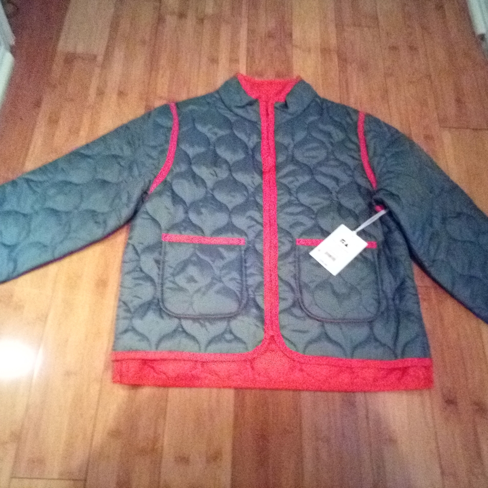 Gray and Red Quilted Jacket - Picture 1 of 4